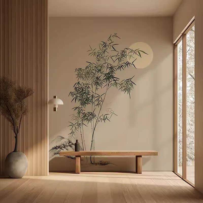 中式古典淡雅水墨画竹子电视背景墙纸禅意茶室酒店养生馆环保壁纸