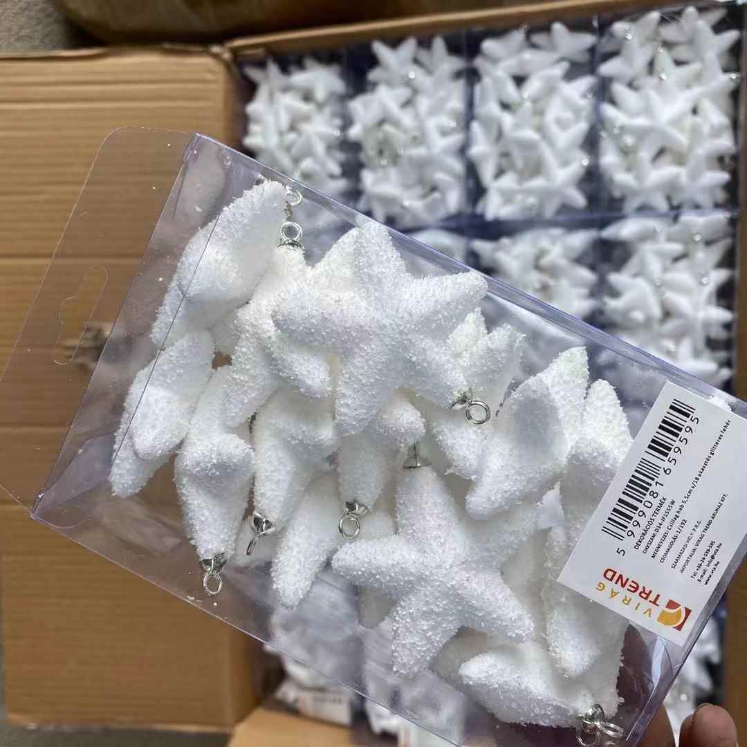 圣诞5.5cm雪花星星挂饰18粒装泡沫圣诞装饰品挂件圣诞树布置清仓