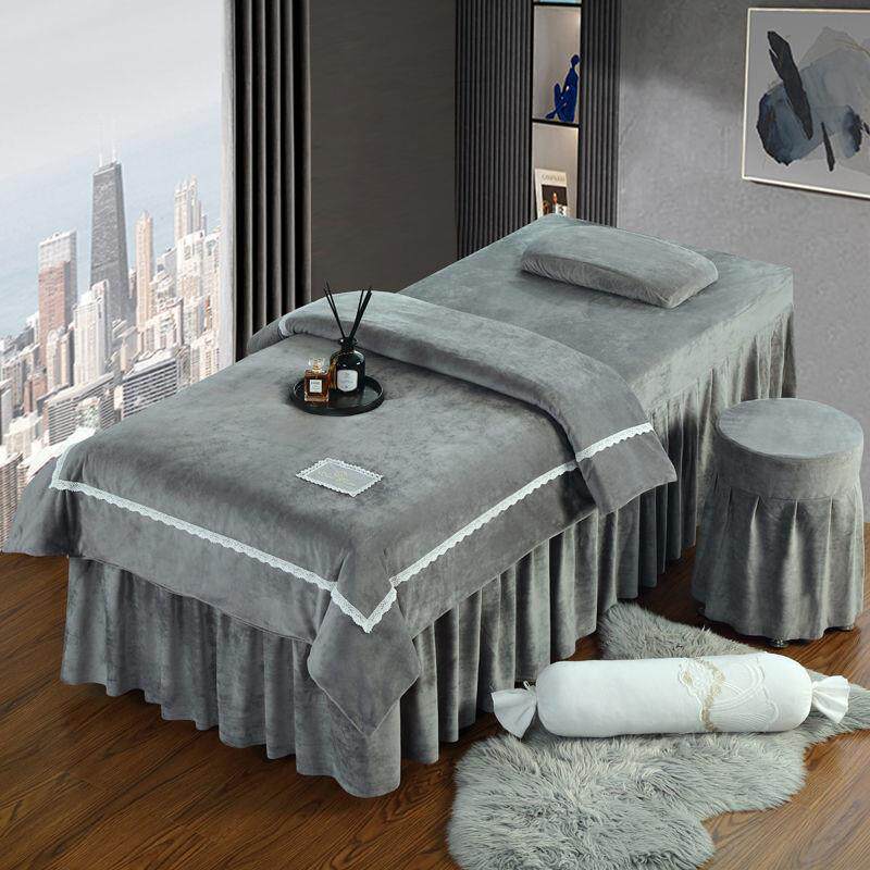 约高档晶绒床罩件套简无品牌/院推拿按四摩洗头床罩印log水o