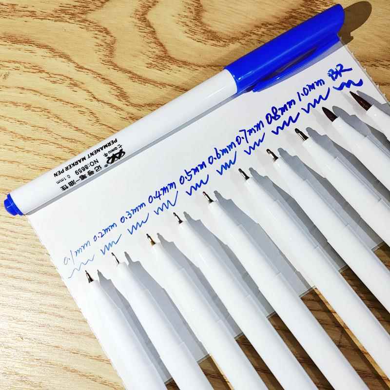 七牛学生记号笔蓝色针管头防水不掉色勾线笔金属电路板cd光盘笔细