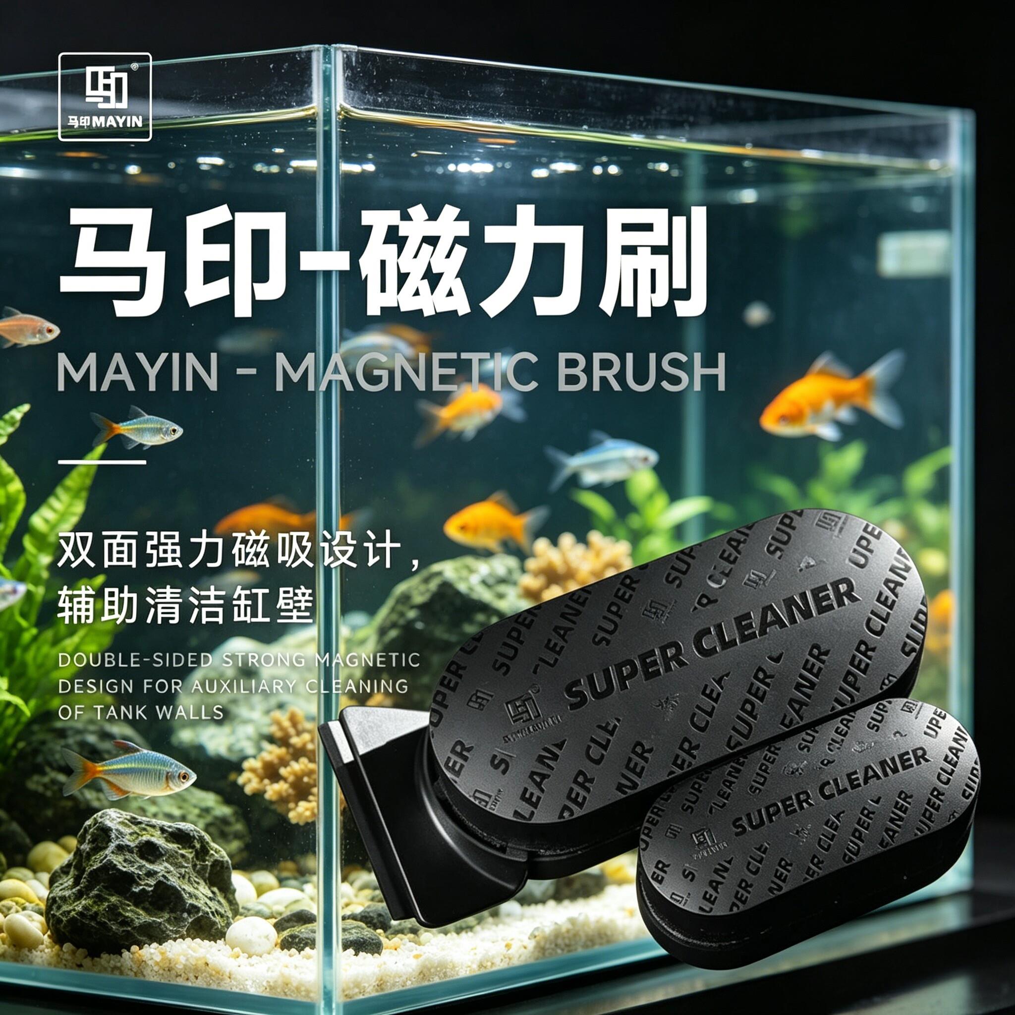 马印磁力刷鱼缸刷超强吸力不伤玻璃迷你清洁工具顺滑刮藻刀大小号