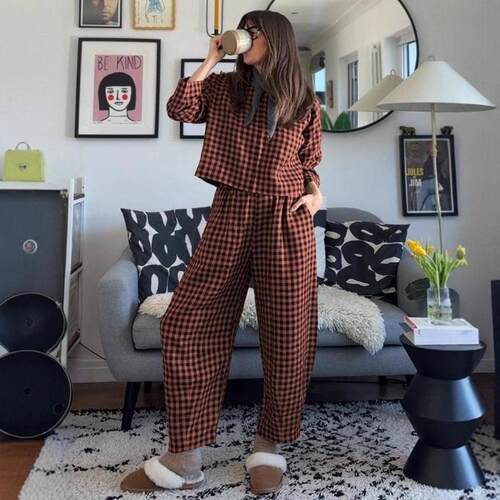 Grid breathable long sleeved vest and pants set