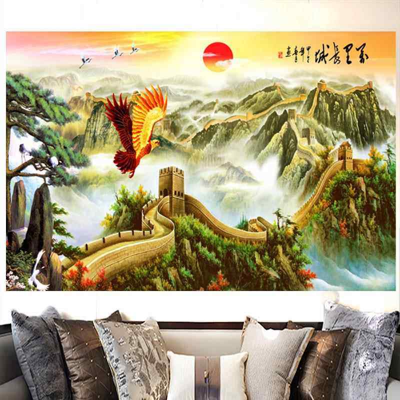 长城雄风万里长城风景装饰画国画山水大展宏图客厅背景墙贴纸墙画