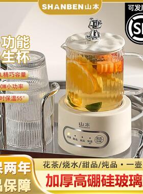山本全玻璃小型办公室多功能养生杯养生壶家用煮茶器烧水壶花茶壶