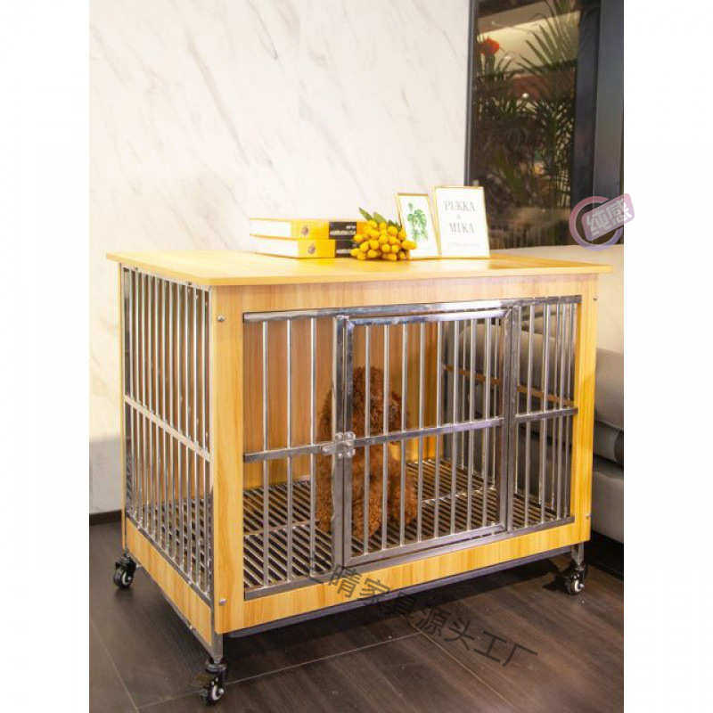 围栏犬木质狗柴家用别墅不锈钢室内中小型狗宠物笼子厕所犬狗狗带