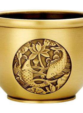 黄铜百福米缸招財聚财聚宝盆黄铜香炉笔筒家居装饰品小号米缸摆件