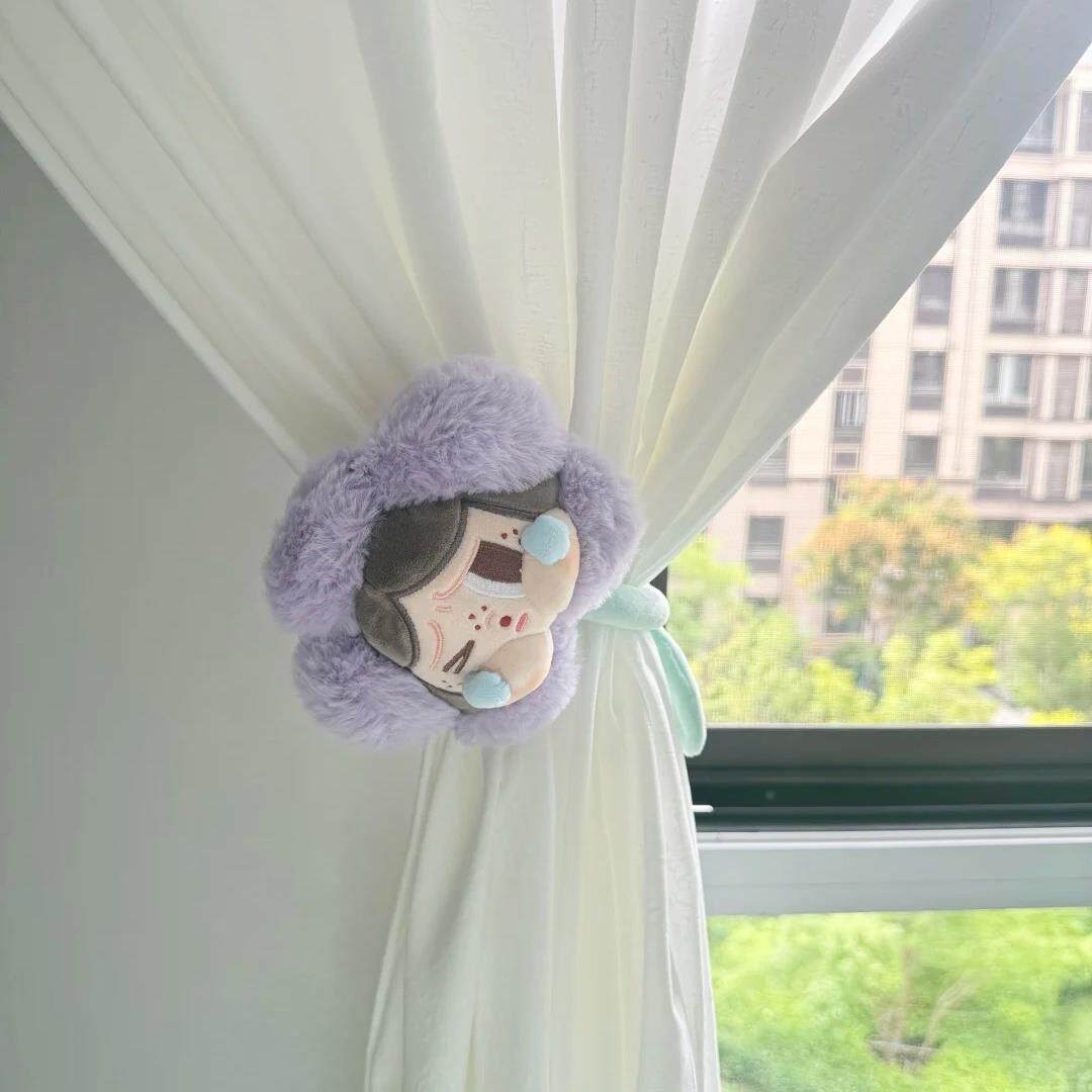 哭娃毛绒花朵窗帘绑带可爱卡通窗帘固定带卧室自制花束生节日礼物
