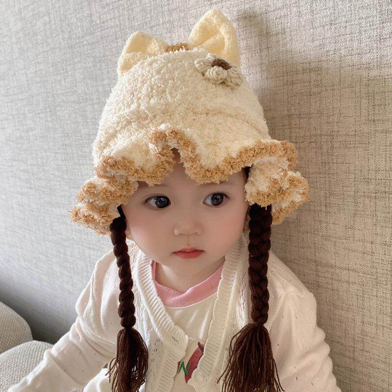 婴儿帽子宝宝假发辫子毛线帽子图片