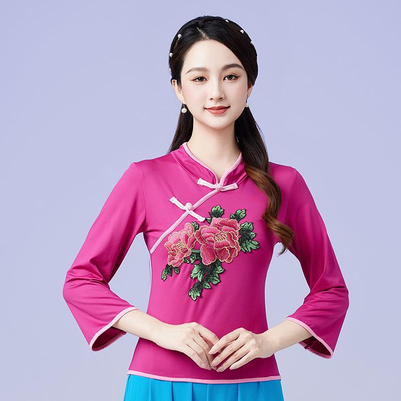 新款广场舞上衣新款立领秧歌服打鼓服民族舞蹈服女中国风跳舞演出