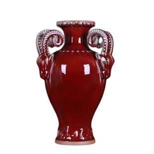 新中式摆件钧瓷三阳开泰花瓶招财开运花器家居客厅陶瓷装饰工艺品