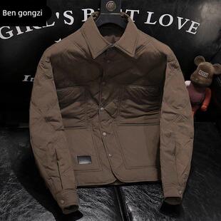 羽绒服男款轻薄轻奢商务休闲冬装翻领简约白鸭绒保暖衬衫式外套男