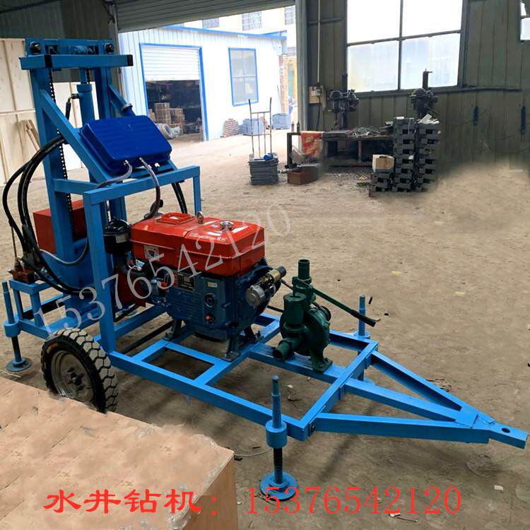 包邮便携式家用水井钻机两轮牵引170cc汽油液压打井机150米钻井机