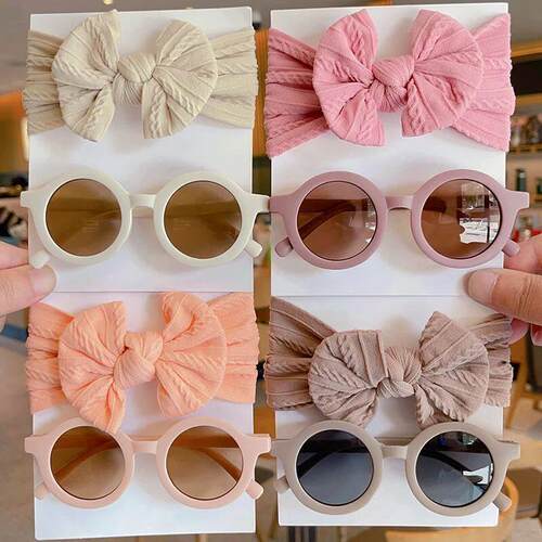2 Pcs/Set Children Solid Color Cotton Bowknot Wide Hairband