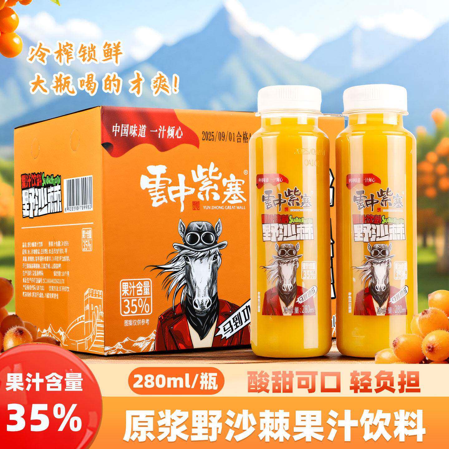 云中紫塞野沙棘果汁饮料280ml山西特产饮料沙棘原浆12瓶整箱亚繁