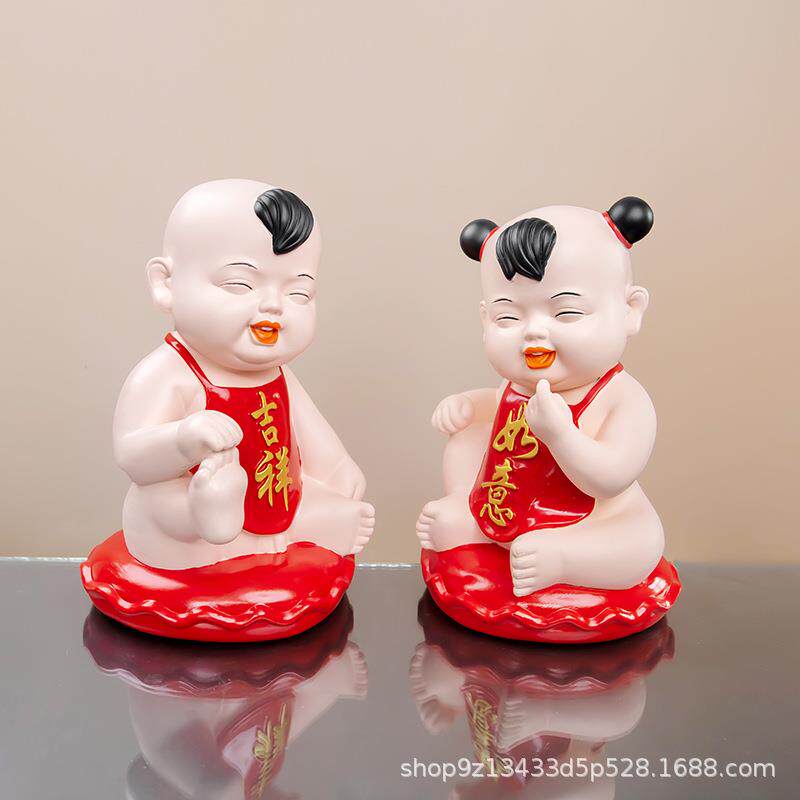 金童玉女喜娃树脂摆件情侣一对结婚红色喜庆婚庆送礼娃娃婚房摆件