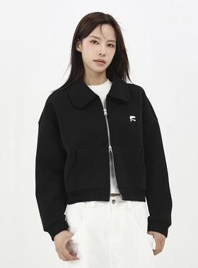 COIE春秋新款黑色方领短款卫衣外套女韩版宽松小个子拉链开衫上衣