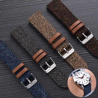 18mm 20mm 22mm Genuine Leather Nylon Watch Band Strap Vintag