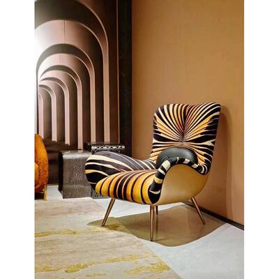 robertocavalli扶手椅意大利轻奢网红单人椅新款虎纹休闲椅沙发椅