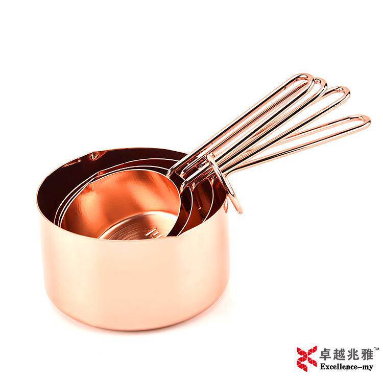 玫瑰金4件套不锈钢刻度量杯厨房烘焙工具水镀金色刻度量勺套装