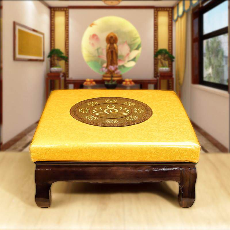 寺庙实木松木拜凳拜垫家用佛堂跪拜垫加厚皮面磕头打坐禅修莲花垫