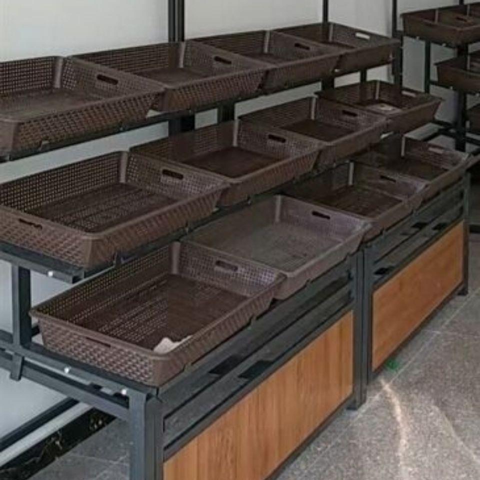 超市水果货架蔬菜架三层多功能果蔬展示架商用靠墙生鲜架子