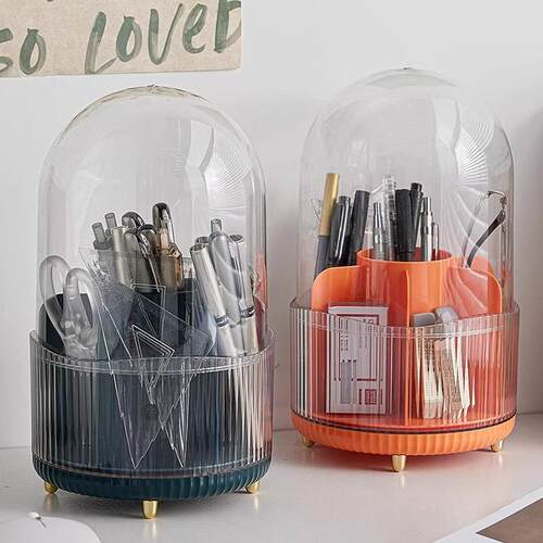 Rotating Makeup Brush Storage Cylinder with Compartments, De