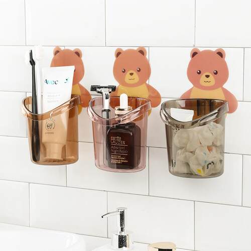 Bear-shaped cup holder and storage rack for kitchen and bath
