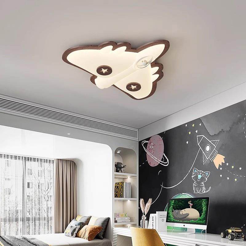 儿童房灯全光谱护眼吸顶灯创意极简卡通飞机灯原木奶油风卧室灯具