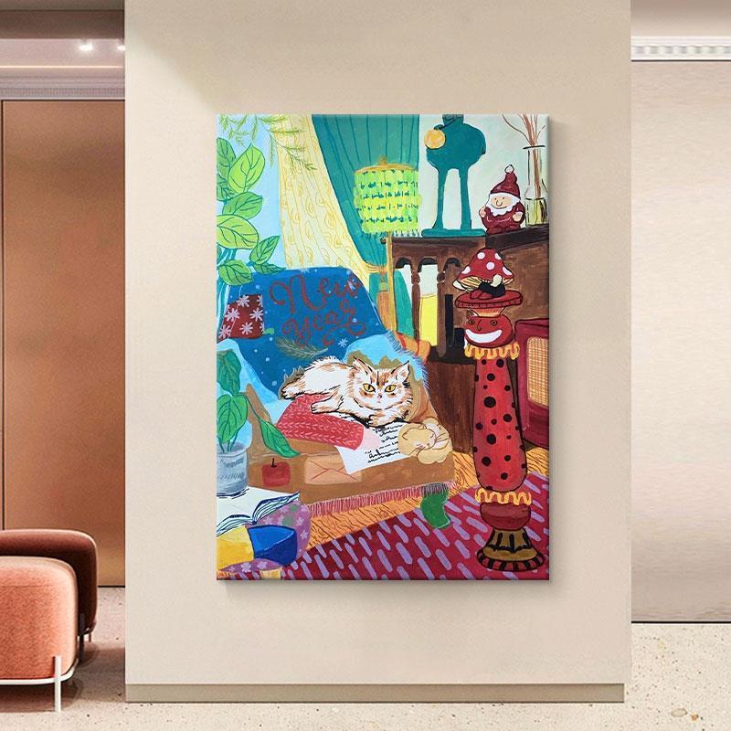 马蒂斯手绘油画多巴胺色彩小众艺术潮流装饰画客厅挂画玄关肌理画