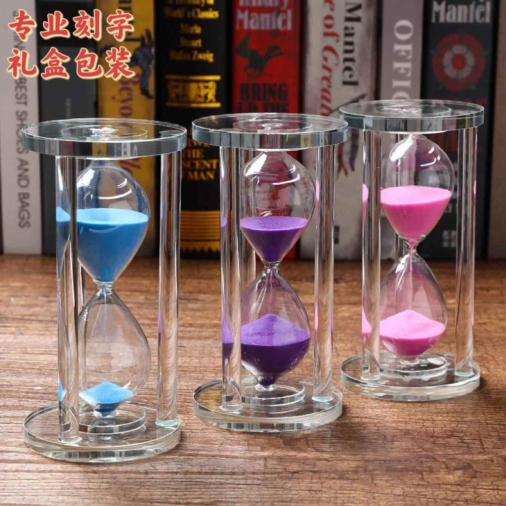 水晶沙漏计时器儿童创意解压艺术礼物15/30/60分钟流沙玻璃摆件严