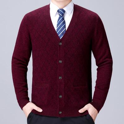 秋冬季男式羊H-17230-绒衫中毛老年男士领针衣爸爸装底打羊毛织开