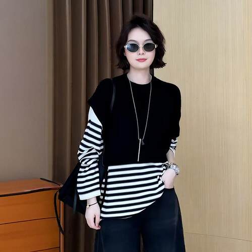 上衣大码圆领不规则黑色针织披肩女早春新款胖mm宽松显瘦外1002d