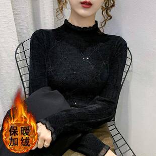 加绒加厚高领打底衫女秋冬洋气烫砖毛衣新款女士长袖套头1010r