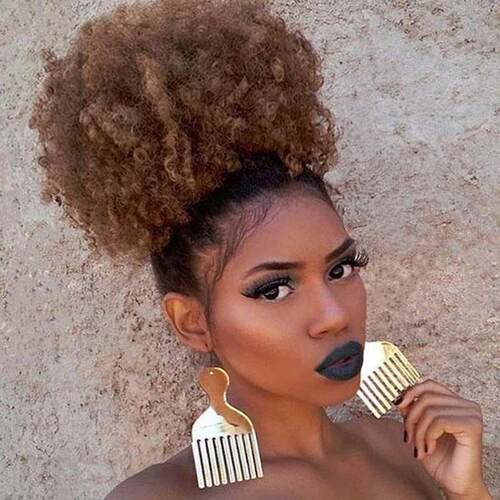 Afro Curly Pony tail Clip in Hair Bun 毛毛虫蓬松发包 假发苞