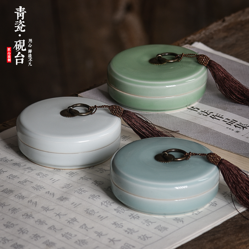 陶瓷书法墨碟创意毛笔笔搁文房摆件学生用火锅砚防干保湿书法砚台