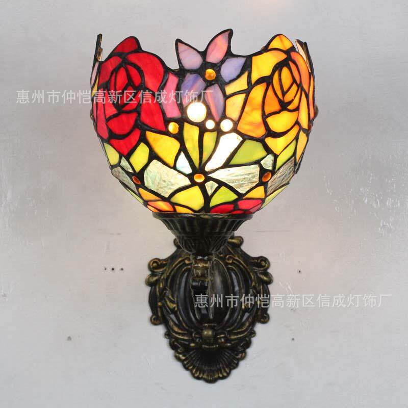 新品蒂凡尼彩色玻璃手工壁灯新房装饰美式乡村玫瑰花可爱圆点灯具
