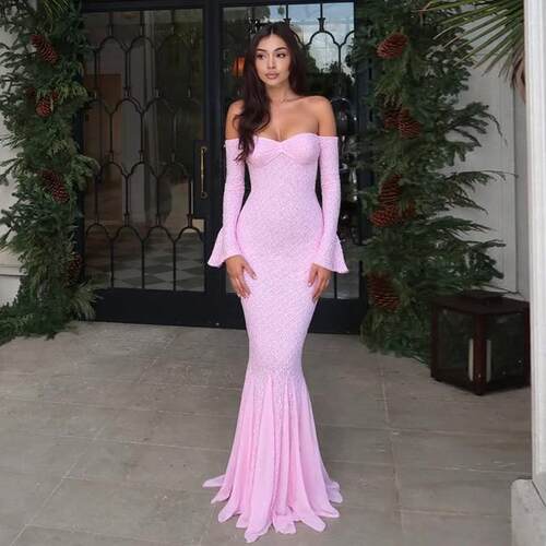 Women's Sexy Off-Shoulder Solid Knitted Maxi Long Dress Chic
