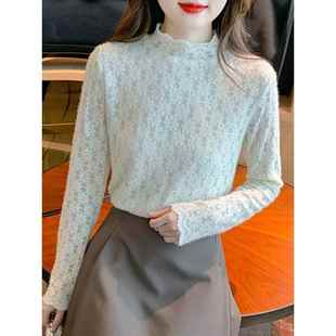 高领长袖 加绒蕾丝打底衫 洋气减龄内搭小衫 2025新款 1219e 女秋冬装