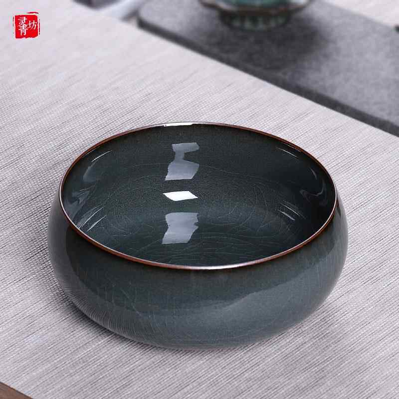 青瓷手工茶洗大号哥窑冰裂陶瓷杯洗家用功夫茶具铁胎水洗水盂笔洗