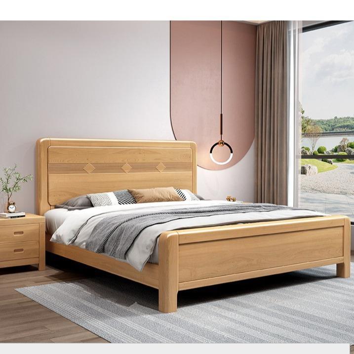 加厚榉木全实木床1.8米大床现代简约主卧双人1.2米1.5m工厂直销床