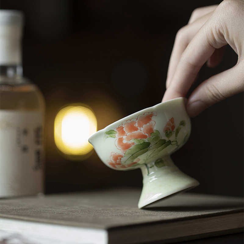 明知山志 果青牡丹知心棠梨高足杯 仿宋高足茶杯手绘牡丹花品茗杯,餐饮具,茶杯,淘宝优惠券,粉丝福利购,淘宝优惠卷