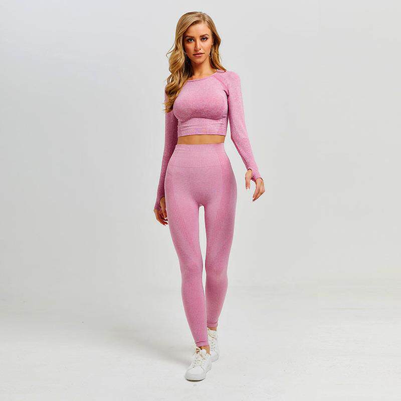 Long-sleeved fitness wear yoga suits for women belly-baring