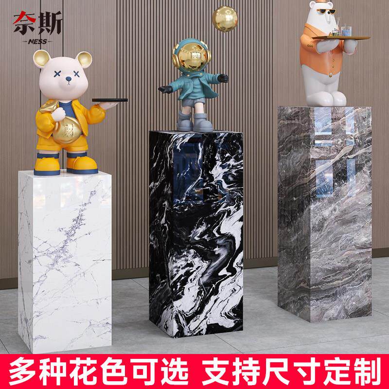 大理石工艺品摆饰底座增高台客厅玄关酒店装饰展示架岩板立柱石墩