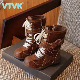VTVK马丁靴女童英伦风靴子2025春秋季新款德训儿童短靴牛仔中筒靴