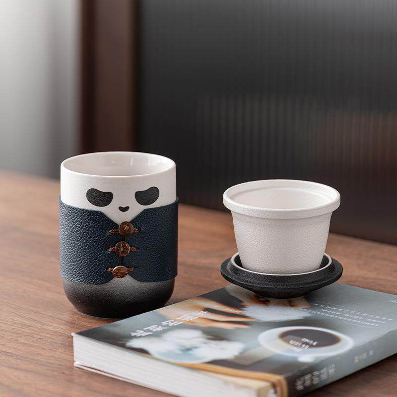 创意办公过滤茶杯水杯精品熊猫喝茶泡茶杯子商务高档礼品礼盒