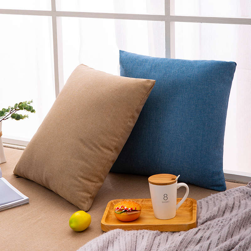 纯色亚麻抱枕客厅沙发靠垫雪花绒靠枕椅子腰枕 素色加厚靠背枕垫