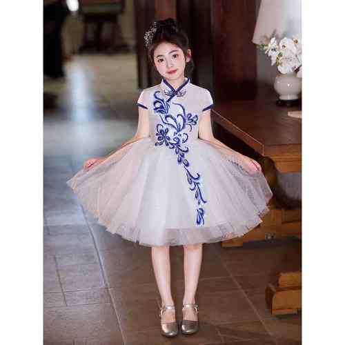 高档儿童唱演出服高端中表国风古筝演合蓬蓬裙礼六服一朗诵女童公