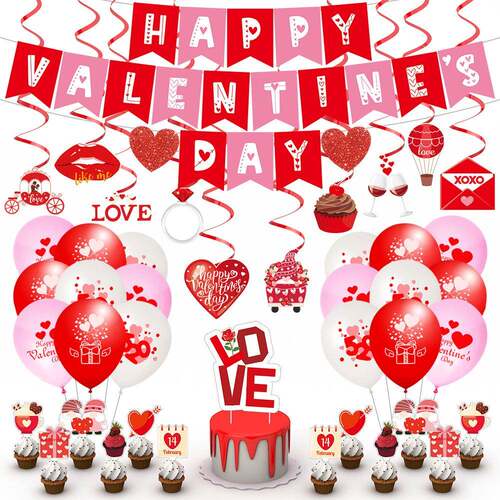 情人节派对装饰布置婚礼情人节Valentine's Day拉旗气球装饰套装