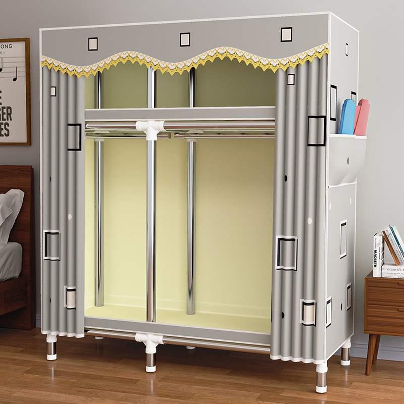 简易衣柜钢架布衣柜家用卧室出租房用拼接防尘带外罩衣橱折叠衣柜