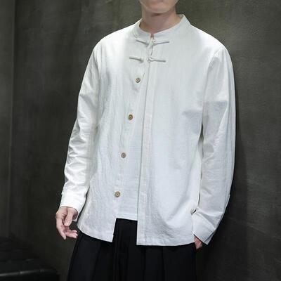 Men's cotton and linen buttoned long sleeved shirt, medium